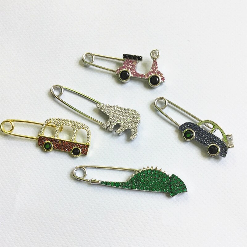 Cute 925 Sterling Silver Bus Car Brooch With Blue AAA Zircon Sweetie Van Food Travel Brooch Pin Women Girl Party Pin Jewelry