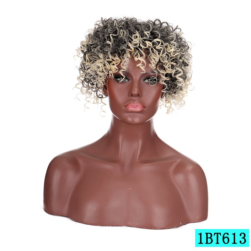 Xnaira Synthetic 20CM Faux Afro Curly Hair Wigs Women's Natural Black Gold Curly Heat-Resistant Hairpiece: 1BT613