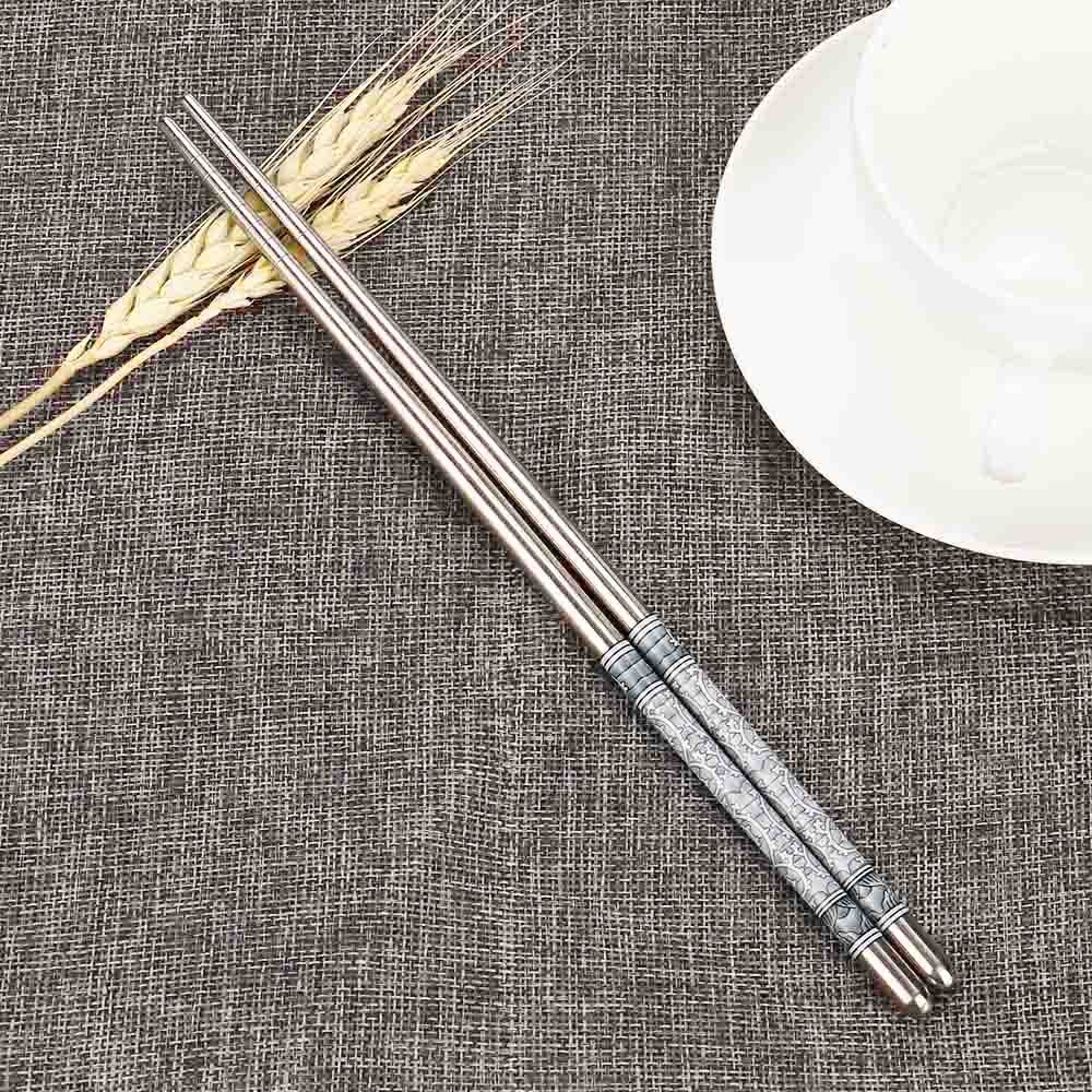 1Pair Chopsticks Length White Flower Pattern Stainless Steel Chopsticks Pair Chinese Garden Home