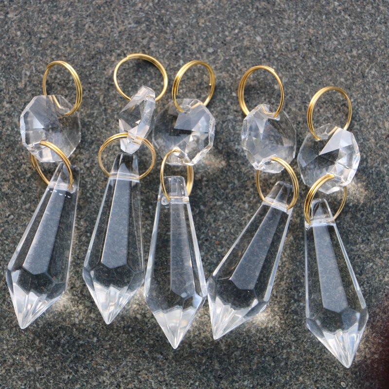 20 st/lot ljuskrona kristall lampa prismor delar hängen dekoration hängande hängande belysning gör det själv tillbehör: Guld- / 38mm istappar