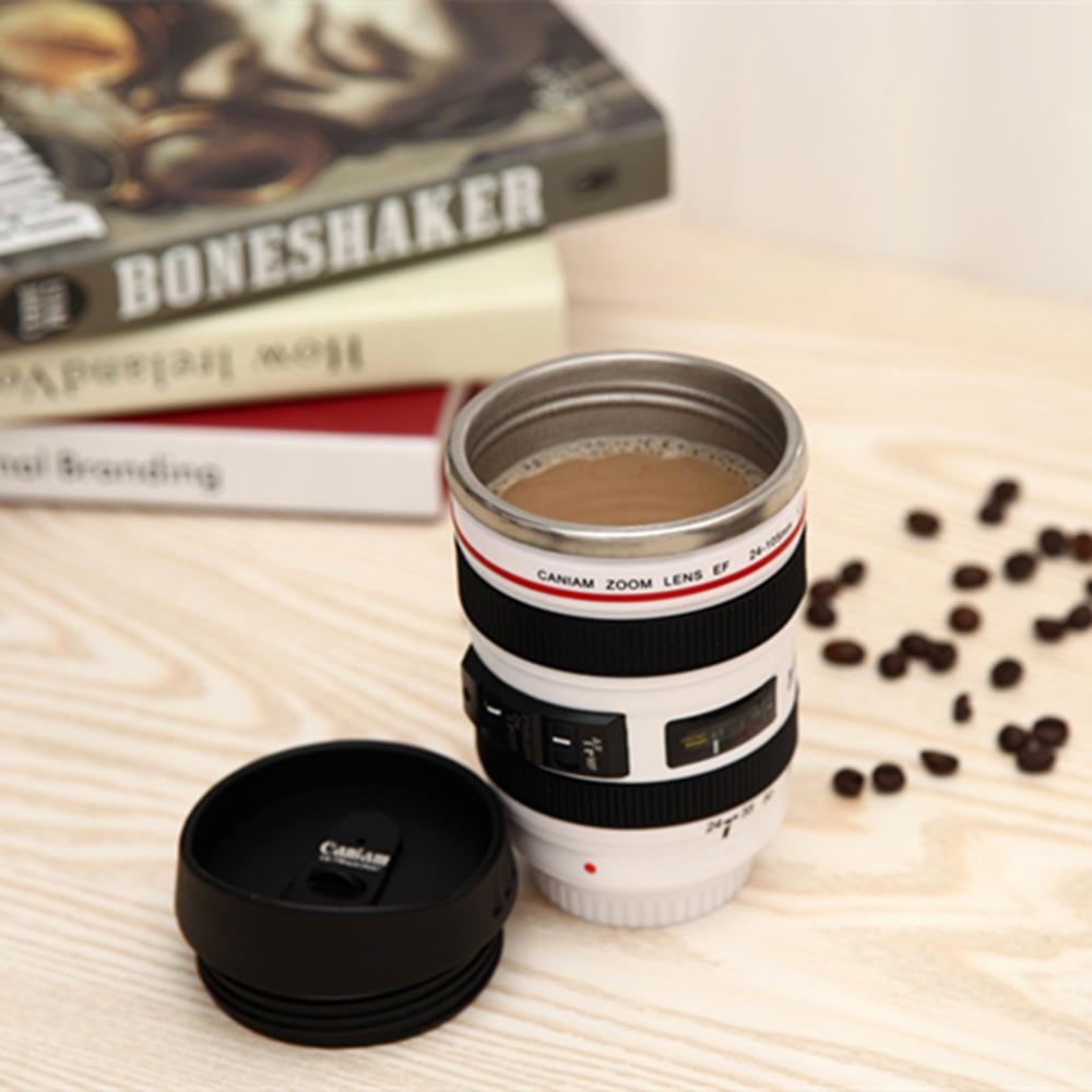 Kamera Objektiv Becher Kaffee Tee Tasse Becher mit Deckel Neuheit Kreative Thermocup Thermo Becher 400ml Edelstahl Liner