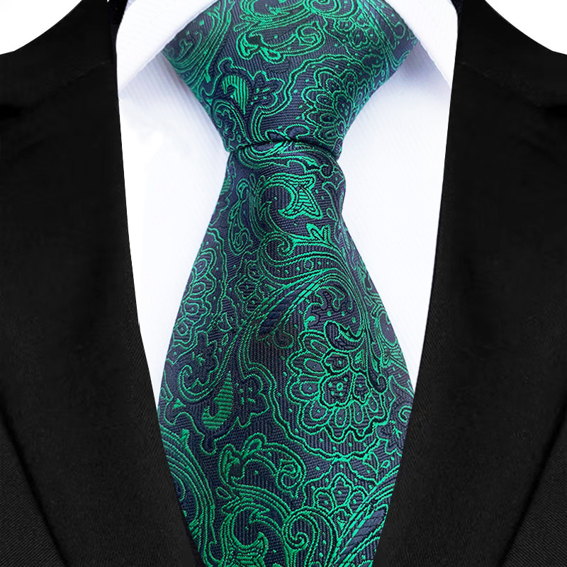 Cravate de luxe pour hommes, 8CM, rayures de couleur verte, motif Floral, solide, pour marié, tissée en Jacquard, pour fête d'affaires et de mariage