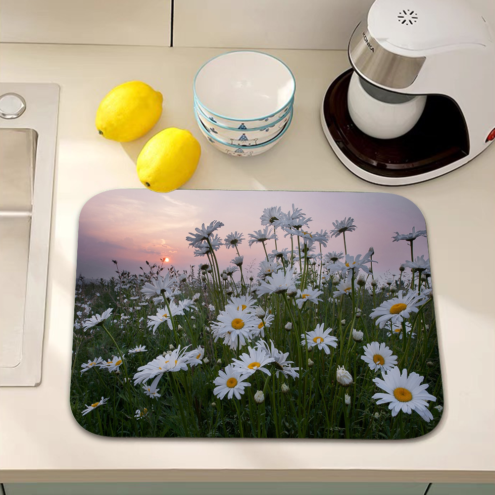 Blomstermarguerit superabsorberende kaffemåtte opvaskemåtte stor køkkentørremåtte hurtigttørrende badeværelsesafløbsmåtte køkken: 45 x 140cm / Lilla