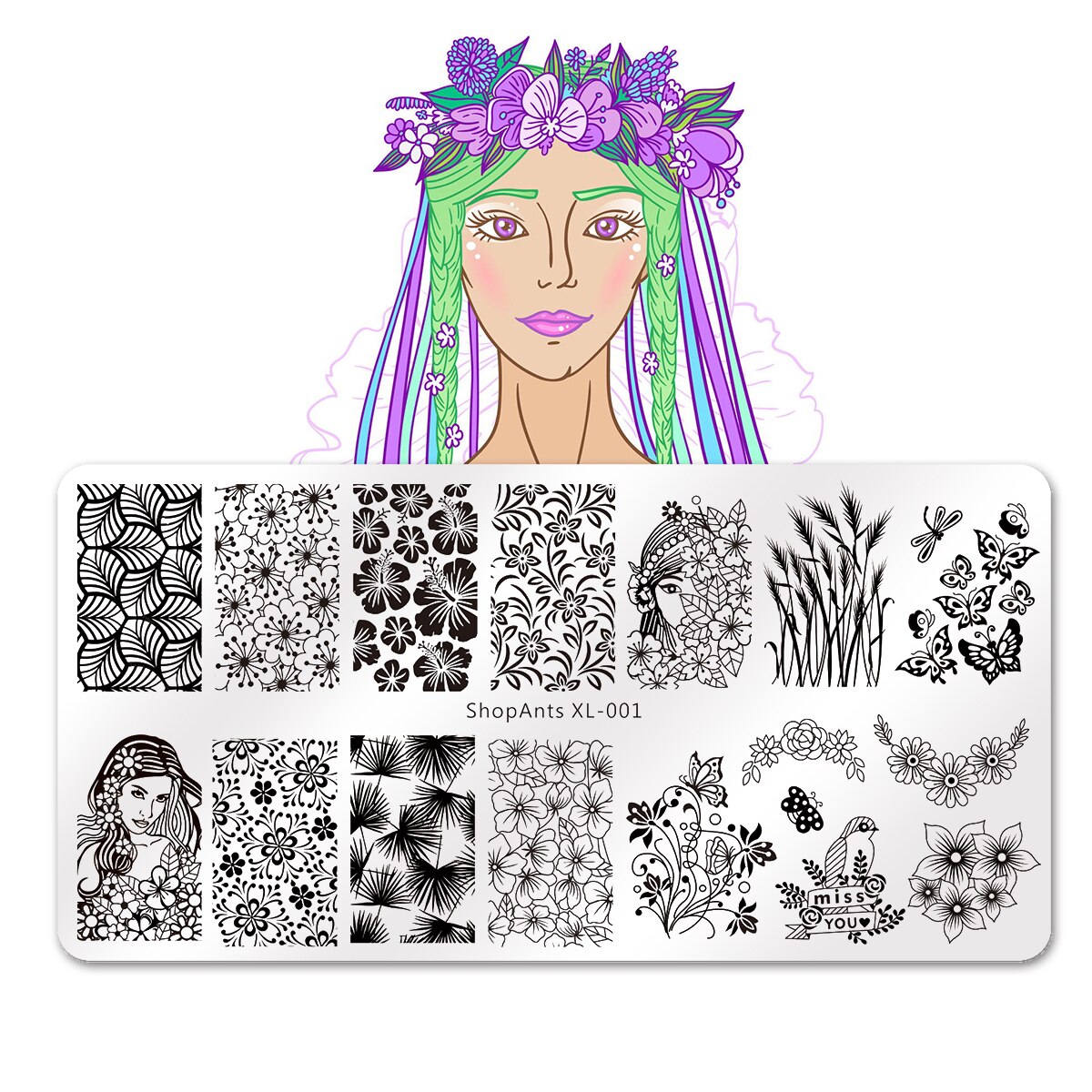 Acier inoxydable ongles estampage plaque lignes beauté rayé banane cygne visage impression modèle pochoir Nail Art timbres modèles: 01