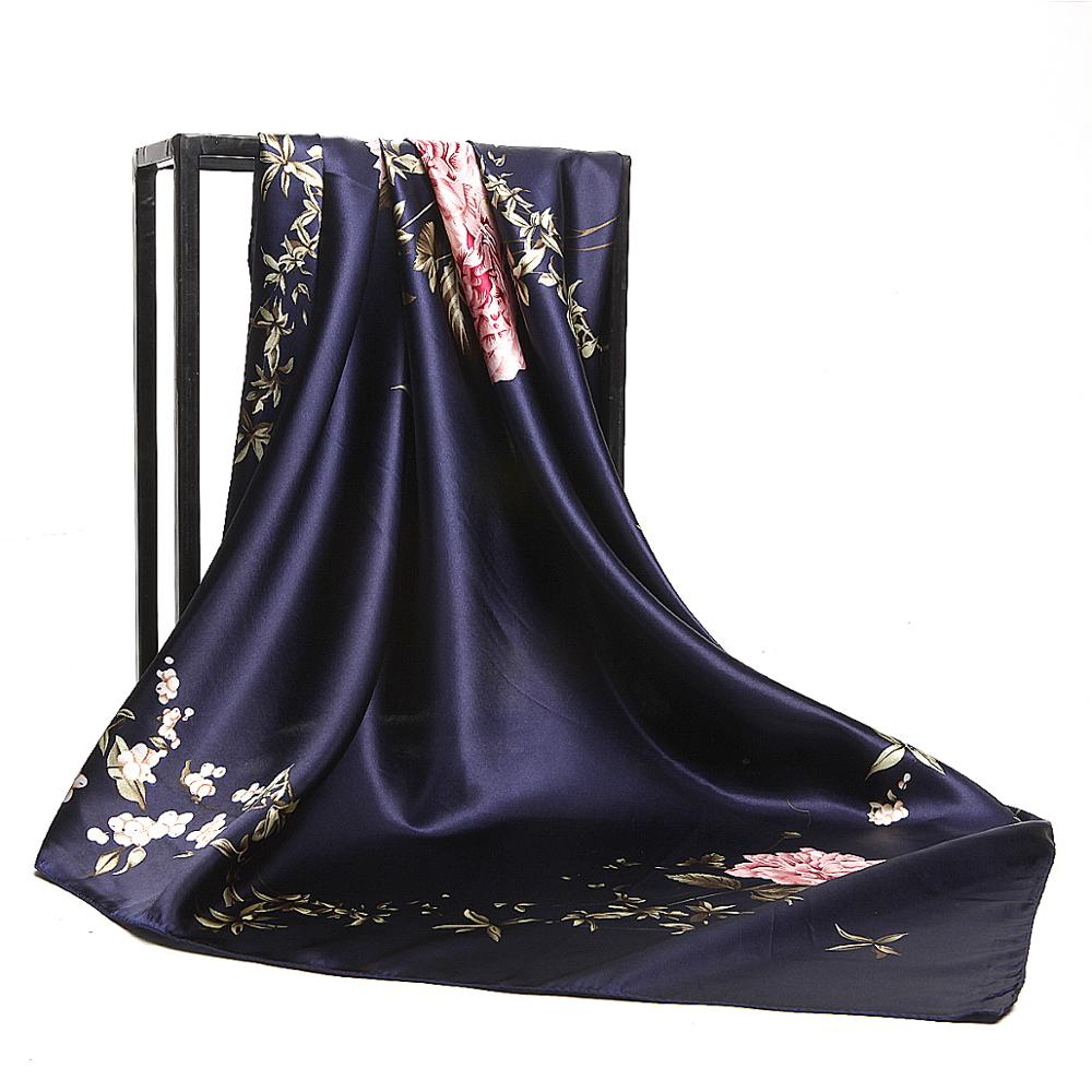 Silke satin sjal kvinnor hår halsduk rosa hhaki tryck hijab scarfs fyrkantiga sjalar och omslag halsdukar för dam 90*90cm: 07