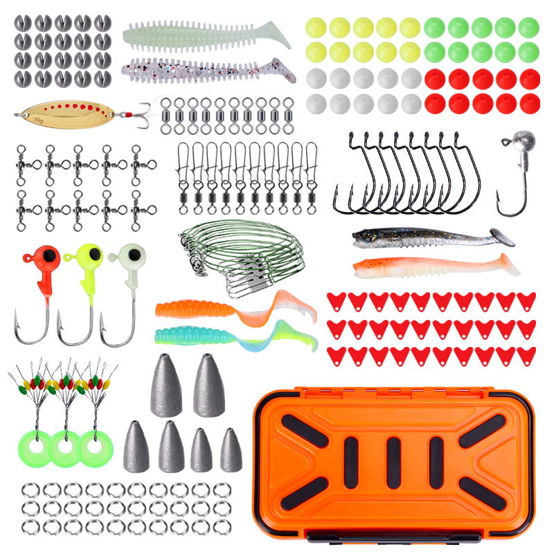 195pcs Fishing Accessories Kit with Fishing Hooks Weights Sinker Connector Swivels Lure Tools Accessories Set with Tackle Box: Default Title