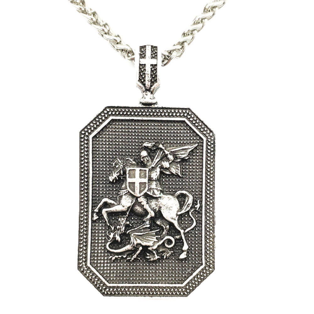 St. George Beschermen Ons Doden Dragon Saint Shield Hanger Religieuze Gebed Ketting Mannen Talisman Sieraden