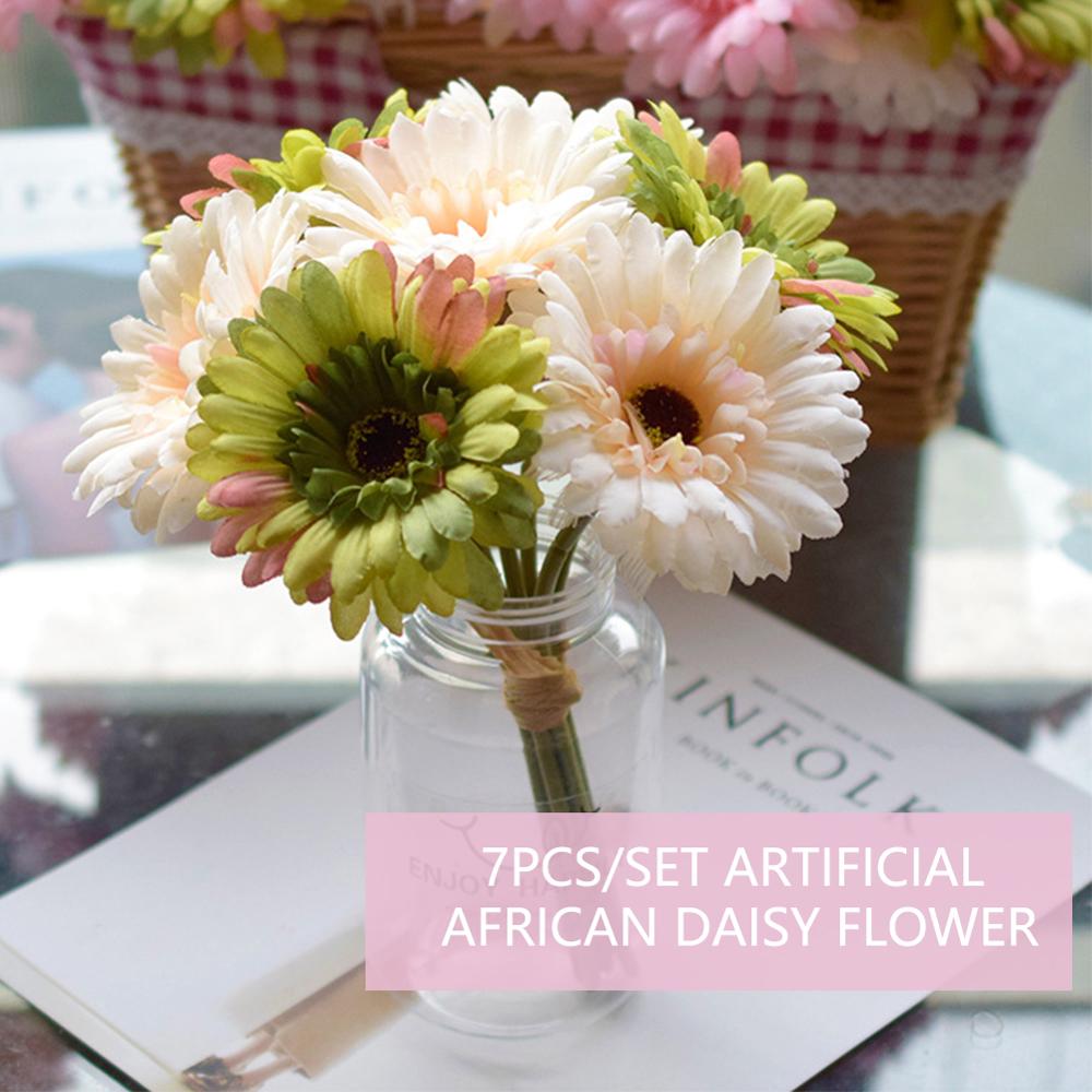 7Pcs/lot 23cm Wedding Bouquet Home Decoration Background Shooting Flowers Artificial African Daisy Flowers Silk Flower DIY
