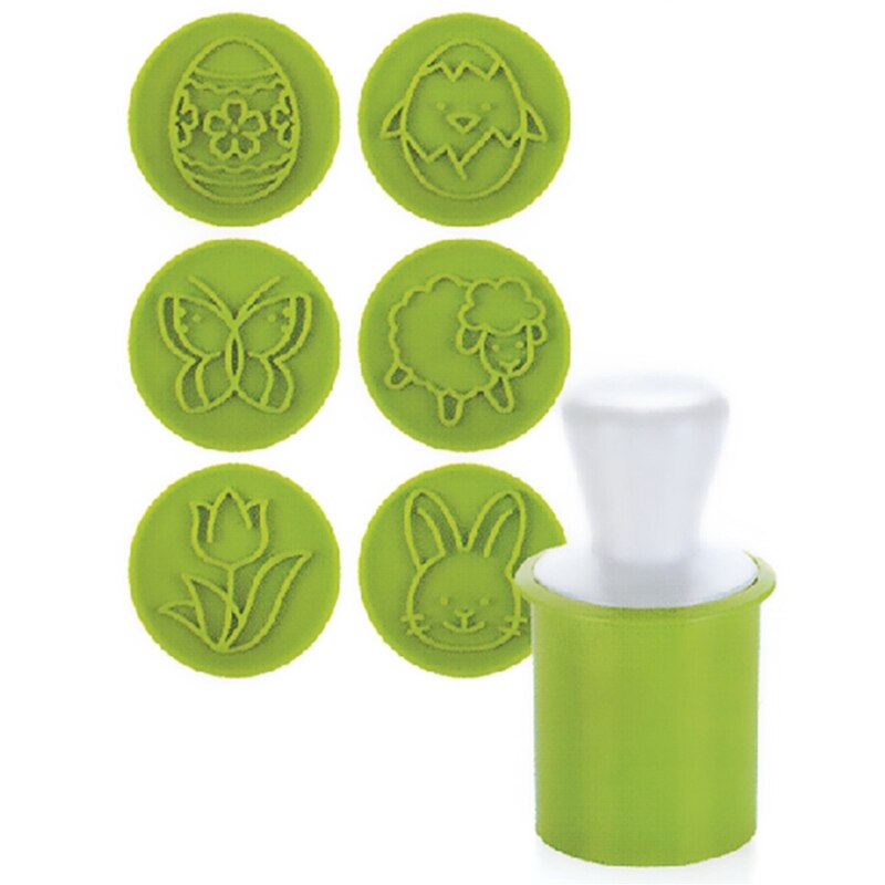 A0KE 6 Pcs Cartoon Cookies Postzegels Mallen Plunger Chocolade Fondant Cake Embossers: Green