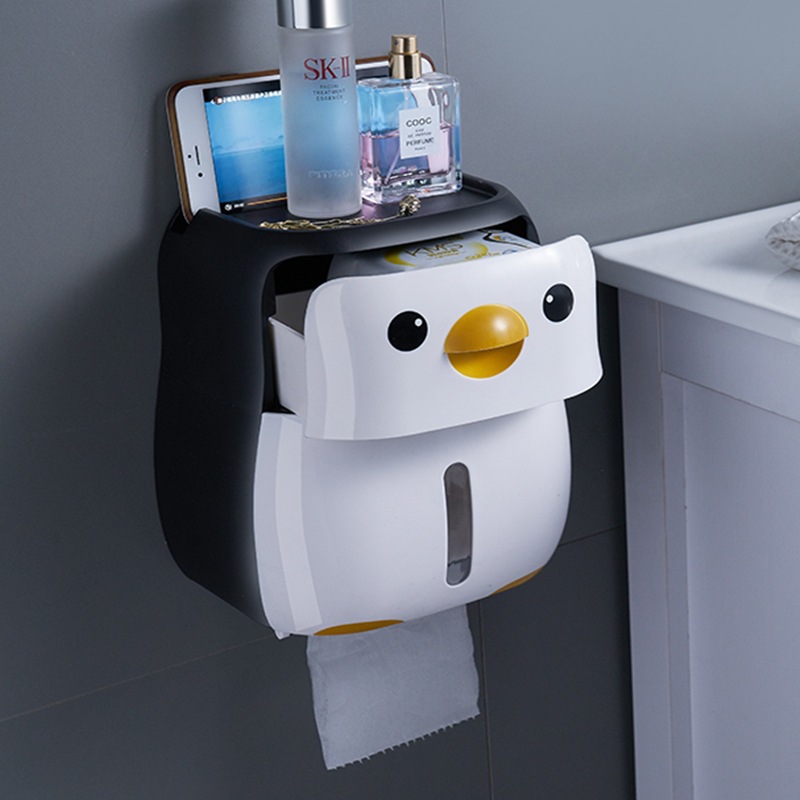 Penguin Toilet Paper Holder Portable Waterproof Wall Mounted Storage Box Tray Tissue Box Organizer Bathroom Accessories