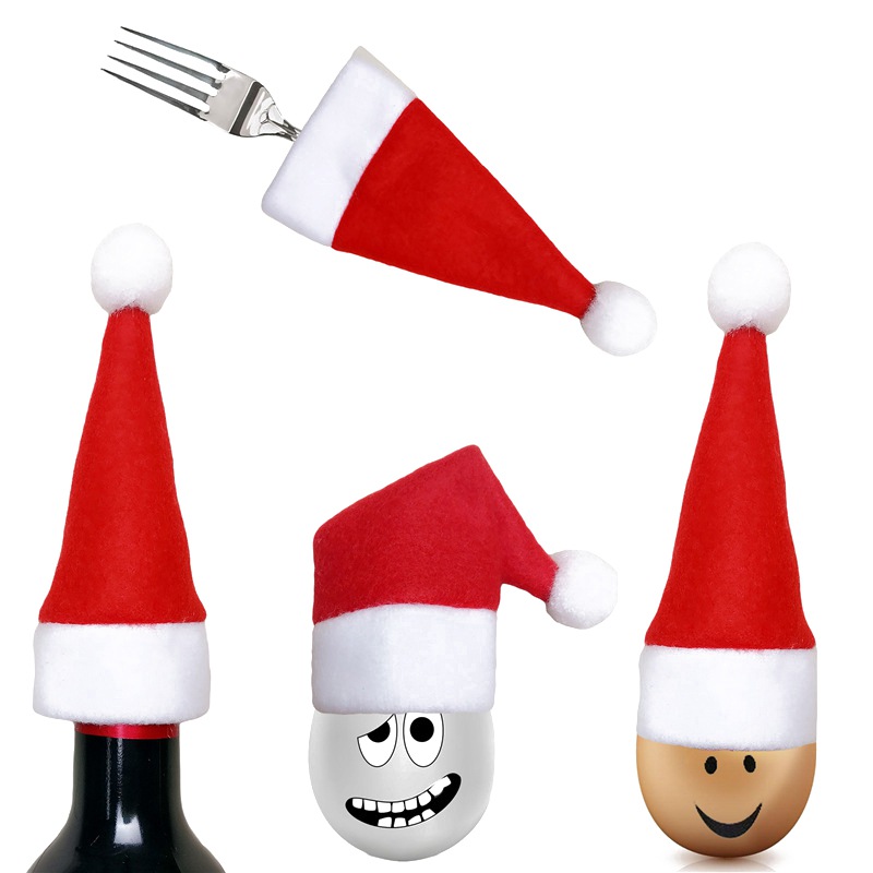 10PCS Mini Kerstman Hoed Wijn Kurken Santa Hoed Creatieve Kerst Home Decoratie Kerst Party Restaurant Decoratie