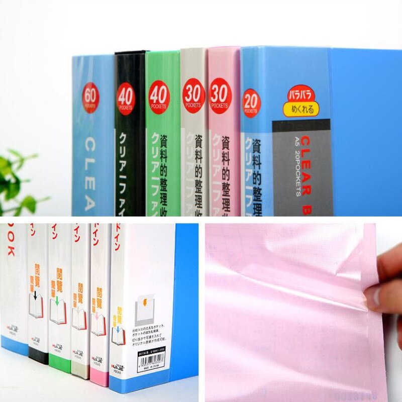 A5 20 pages Plastic File list Booklet Insert Folder School Business Office Supplies Folder Plastic Storage Documents Paper Clip