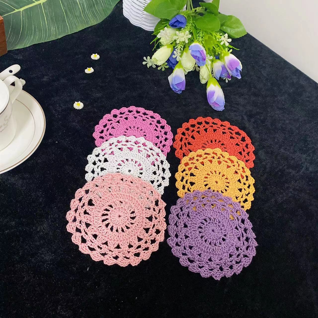 Napperon rond en coton pour Table à manger, 10CM, napperon en tissu, Crochet, tasse de thé de mariage, dessous de verre, boisson faite à la main, Doily cuisine