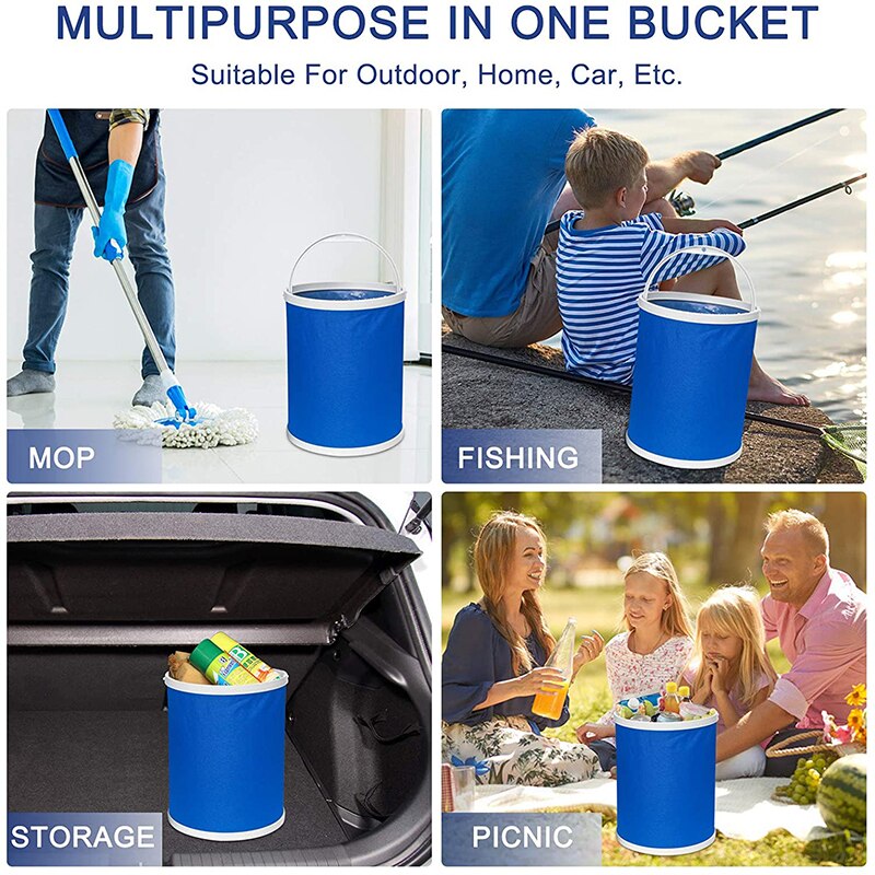 Balai télescopique pour lavage de voiture, 9l, avec seau pliable, détachable, double usage, Chenille, serviette de nettoyage, accessoires automobiles