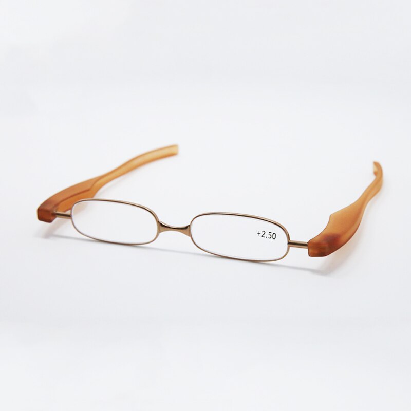 Elbru Mini Leesbril Mannen Vrouwen Vouwen Kleine Presbyopie Brillen Frame Metalen Draagbare Lezen Brillen: Bruin / +100