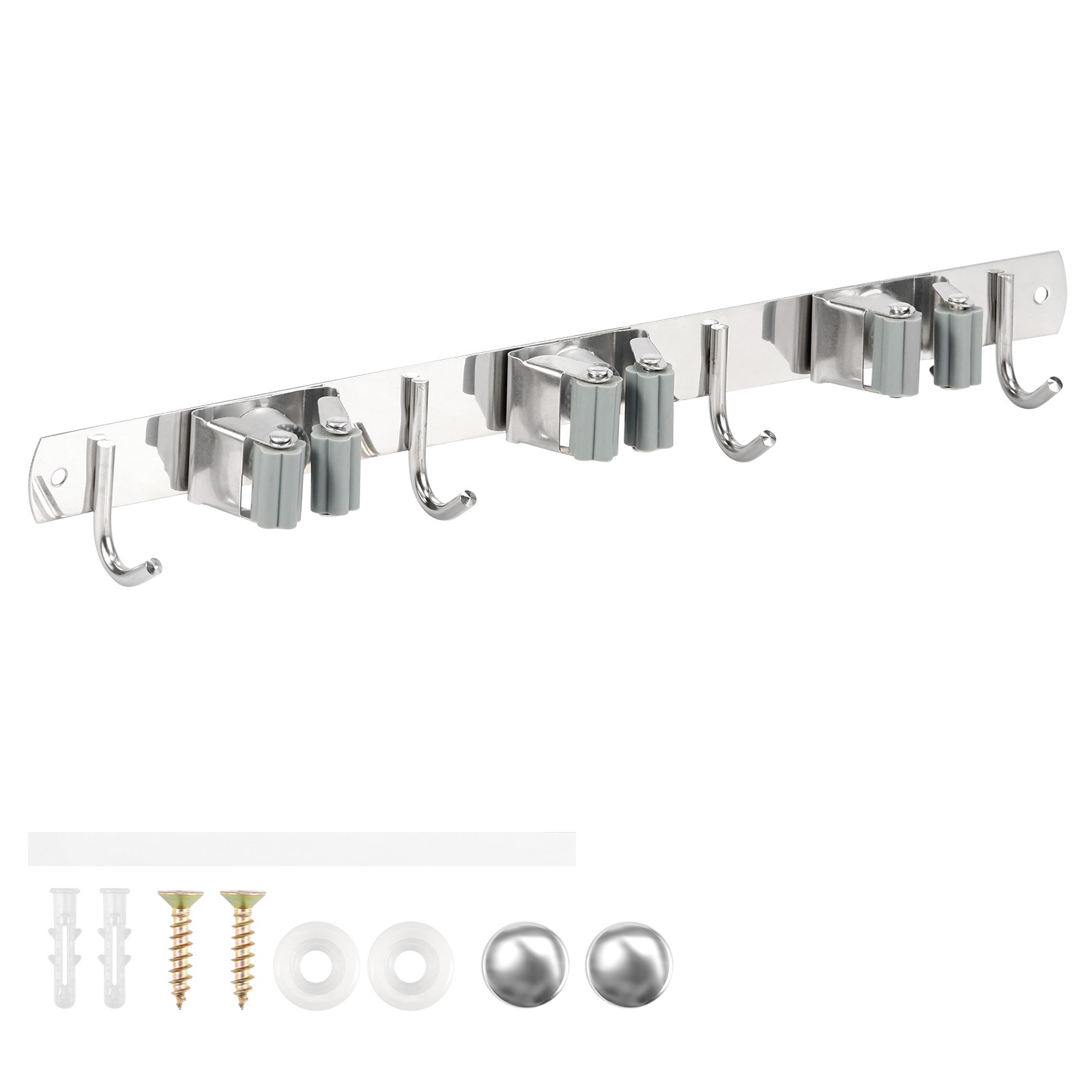 Mopp- och kvasthållare i rostfritt stål, väggmonterad, stark kvasthållare för badrumskök: Svart