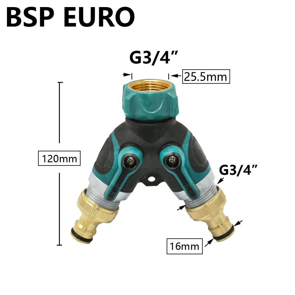 Brass 3/4" Thread Garden Tap Hose Water Splitter 2-Way Garden Irrigation Valve Y Type Watering Adjustable Switch Controller: Gold