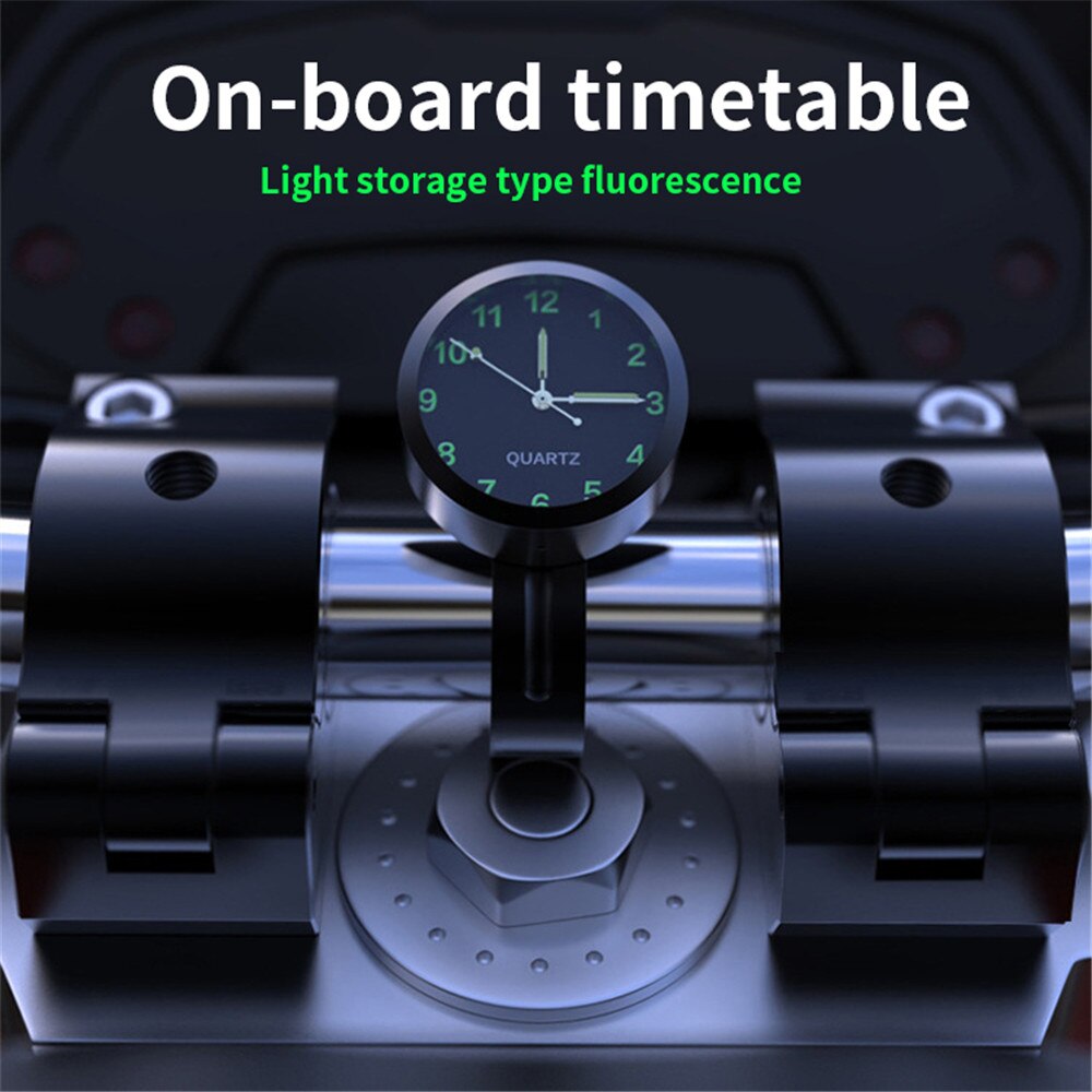 Motorcycle Handlebar Clock Aluminum Luminous Clock Waterproof Shockproof Durable Buckle Watch Mount Quartz Watch Universal