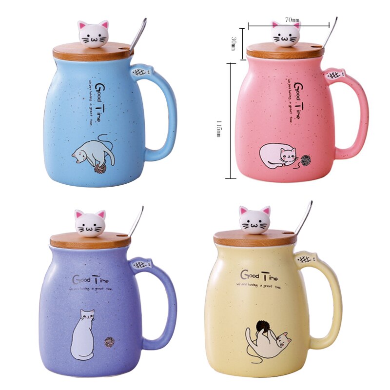 cute cat Mug cup heat-resistant cartoon taza with lid kitten coffee ceramic mugs children cup office Drinkware