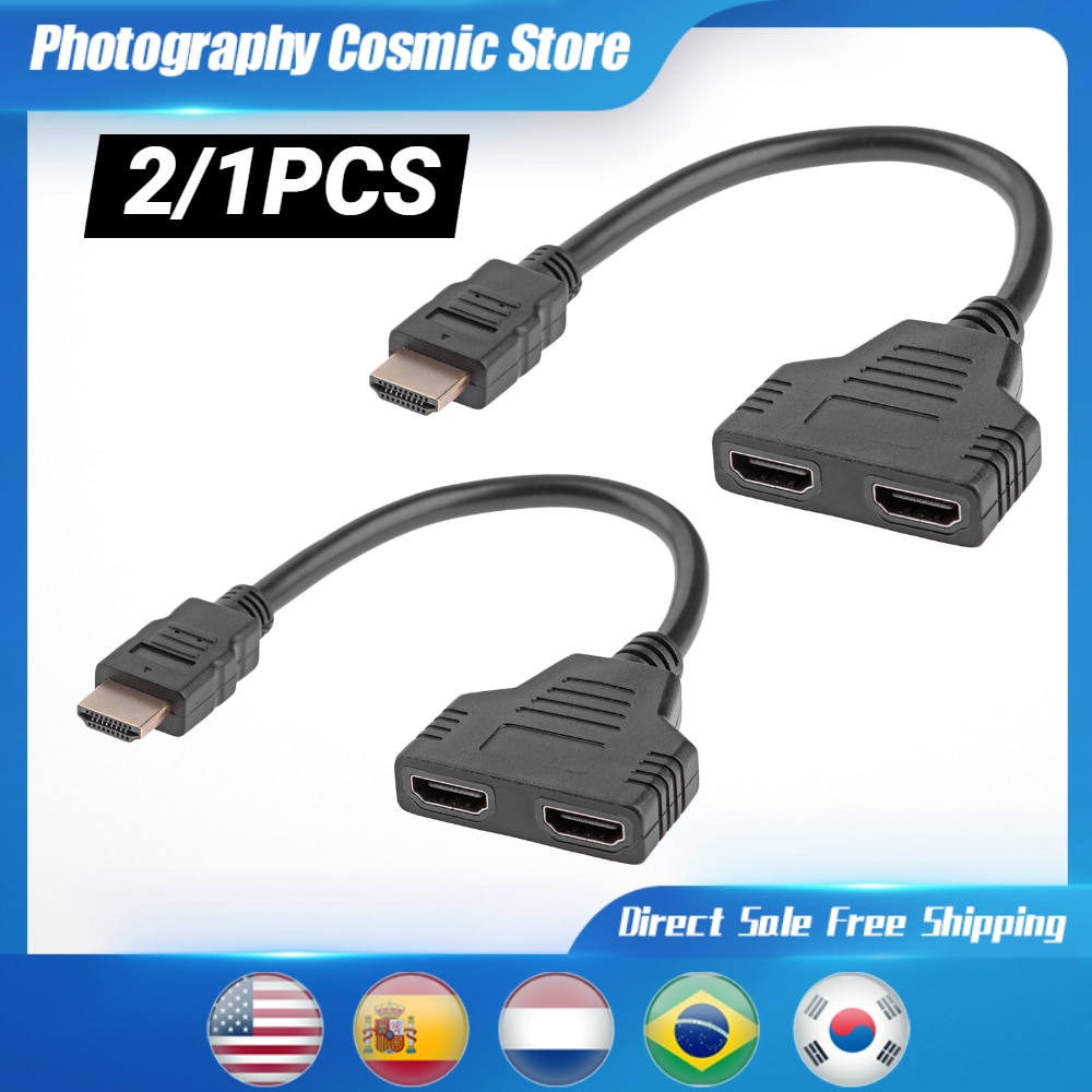 2/1Pcs Hdmi Splitter Full Hd 1080P Video Hdmi Switch Switcher 1X2 Split 1 In 2 Out kabel Adapter Converter Voor Hdtv Dvd PS3 Xbox