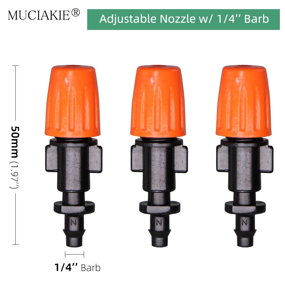 Orange Adjustable Garden Micro Drip Irrigation Misting Nozzles Sprinklers with w/ 1/4'' 3/8'' Hose Barbed Tee Threaded Connector