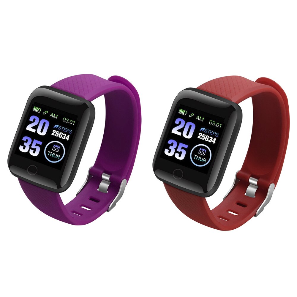 D13 Smartwatch Fitness Tracker Smartband Activity Wristband Bluetooth 116 Plus Bracelet Heart Rate Monitor Men Women: 1Puple 1Red