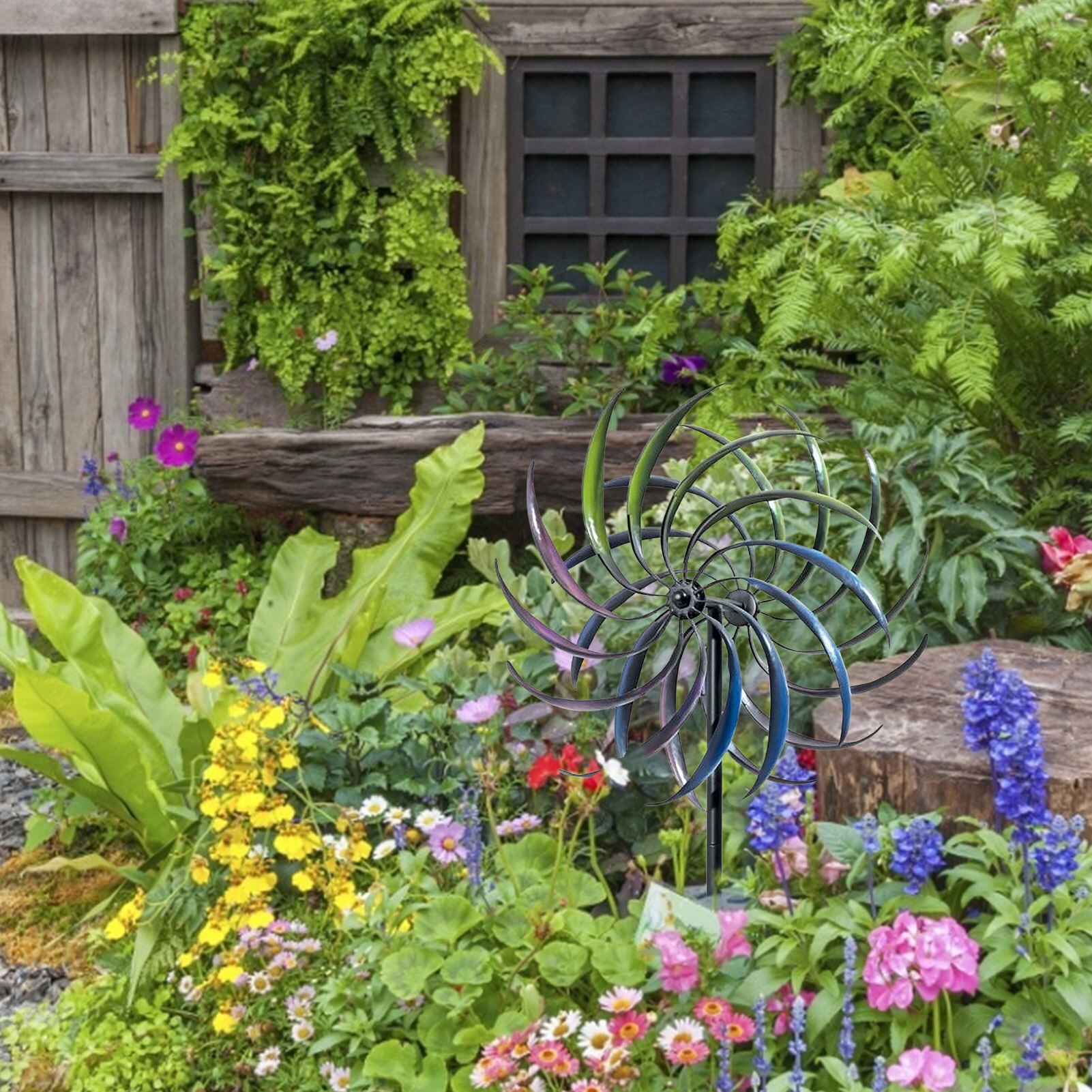 Garten Eisen Windmühle Doppel Schicht umlaufend Handwerk Metall Material Regenbogen Eisen Windmühle Hohe Gartengeräte