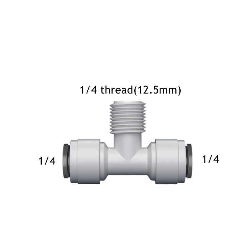 Conector de tubo de PE tipo T, rosca macho hembra, conexión rápida, manguera 1/4 3/8, filtro de agua, piezas de ósmosis inversa: Marrón