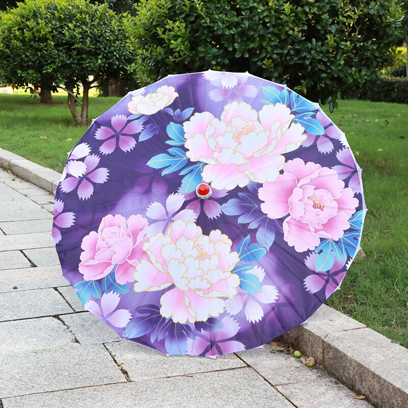 Paraguas de seda Retro para mujer, sombrilla de estilo chino de papel de aceite, de baile antiguo, paraguas decorativo artesanal, paraguas de mango de madera: color 1