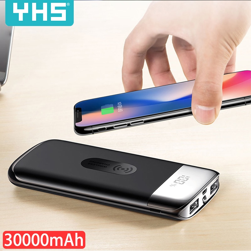 30000mah potenza Banca batteria esterna caricabatterie senza fili integrato Powerbank caricabatterie senza fili QI portatile per iPhone 8 Samsung