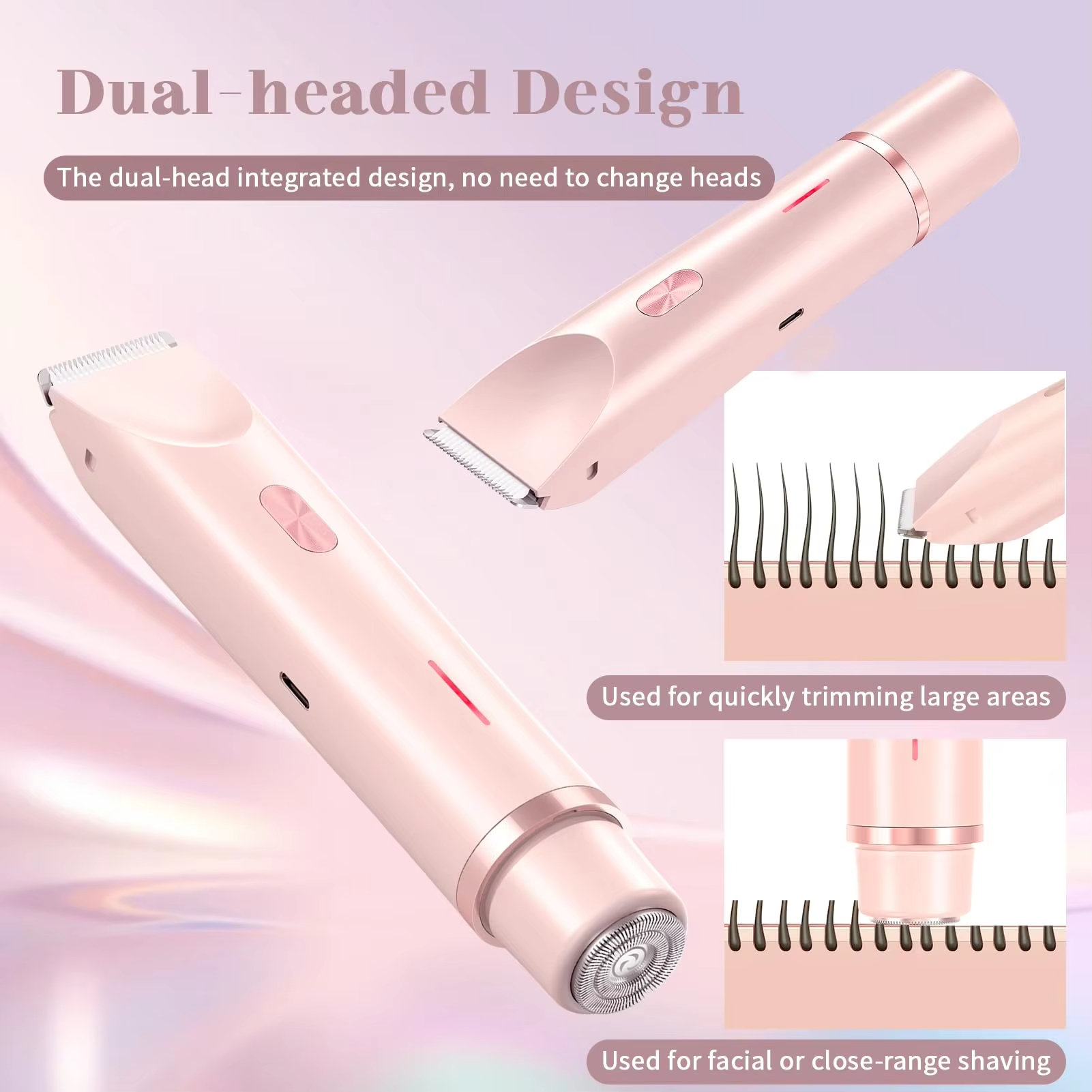 2 in 1 Electric Shaver for Women Waterproof Wet & Dry Hair Razors Double Head Dual Bikini Hair Trimmer Detachable Head Shaver