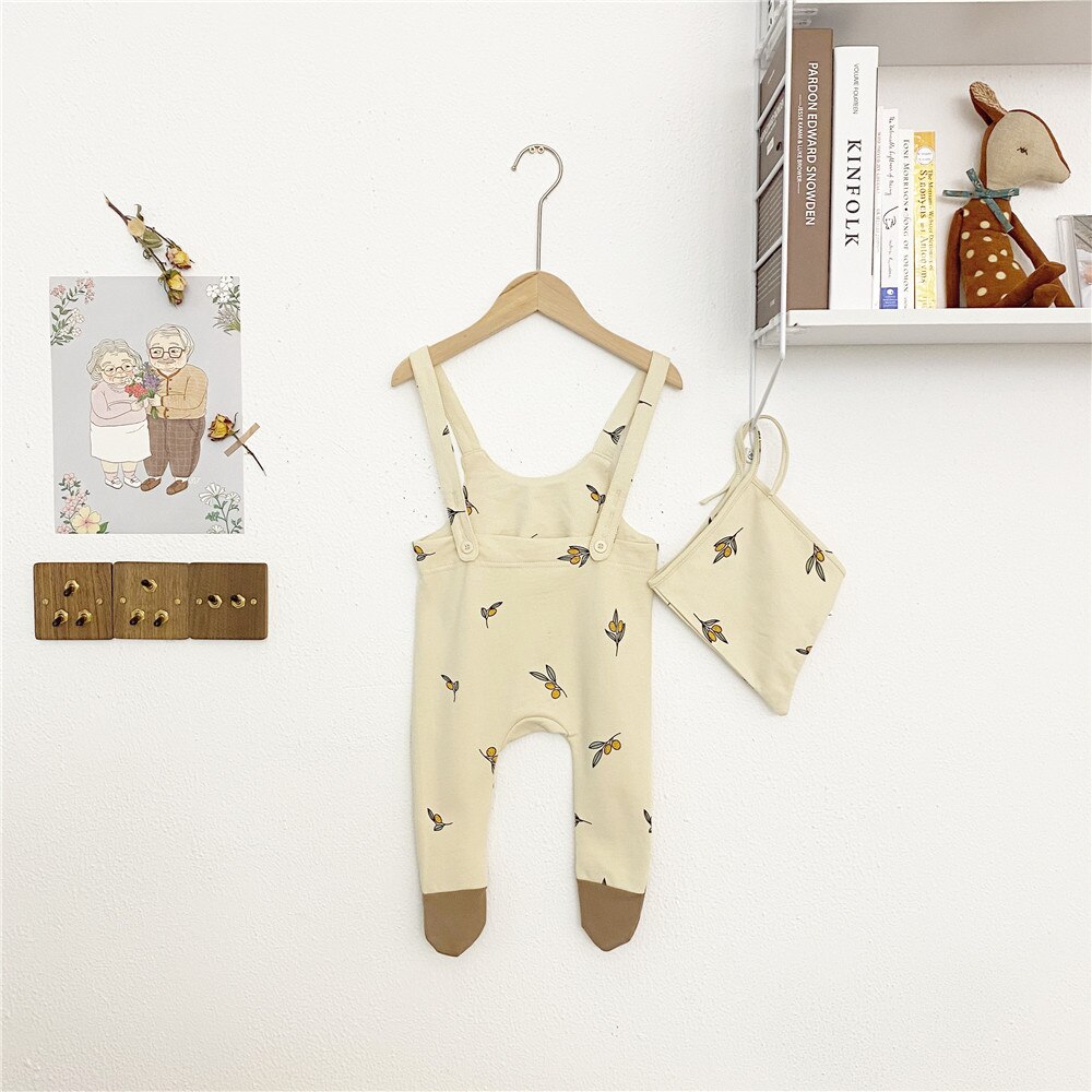 Baby Clothes Infant Sleeveless Kids Overalls Baby Girl Boys Rompers Hat 2 Pieces Baby Jumpsuit Baby Romper 0-24M: Floral / 6M