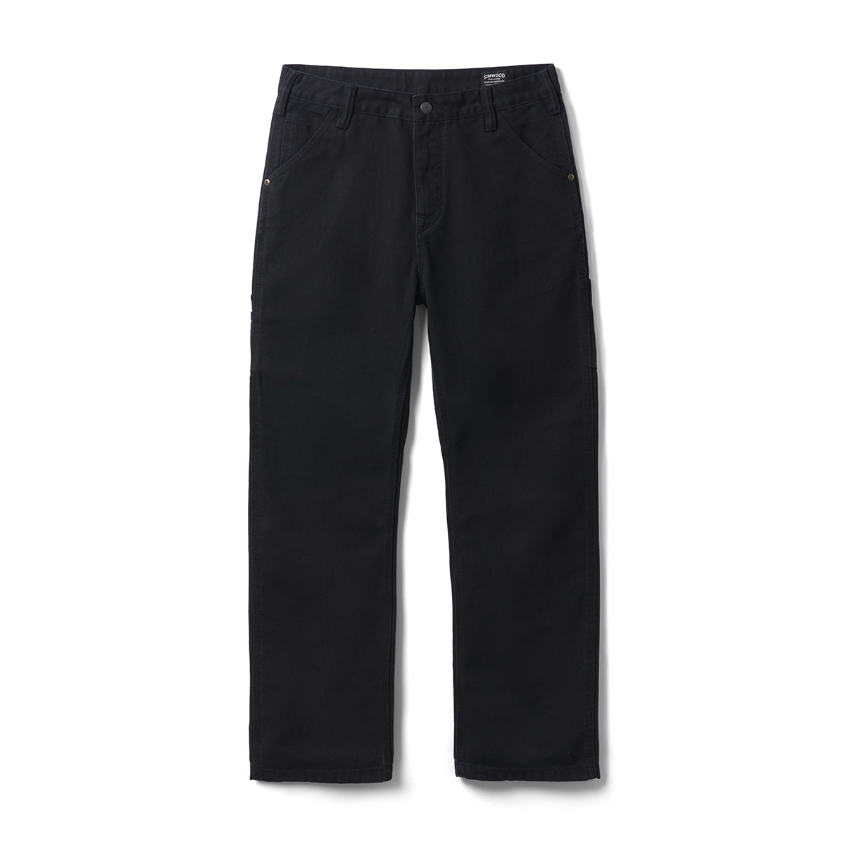 SIMWOOD 2025 Lente Losse Relax 12 oz Canvas Stof Timmerman Broek Mannen Gewassen Vintage Broek: 28 / Black