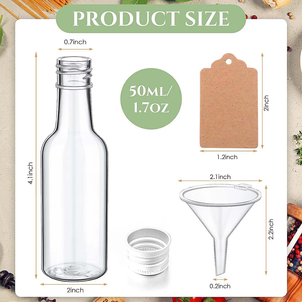 Mini Drankflessen Set 1.7oz Plastic Spirit Flessen Zilver/Gouden Caps Alcohol Shot Flessen met Trechters Kraft Tags Touw