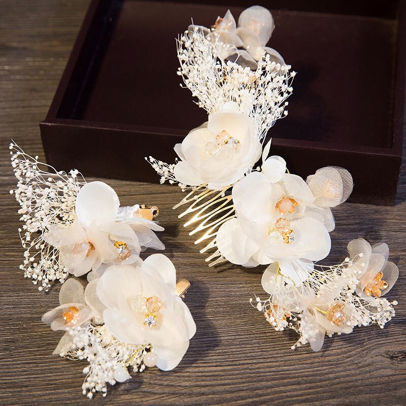 Fiori di Pizzo bianco di Cristallo Dei Capelli Pettini Gioielli Della Sposa Copricapo Diademi de Noiva Donne Gioielli Testa Accessori per Capelli Da Sposa VL: Default Title