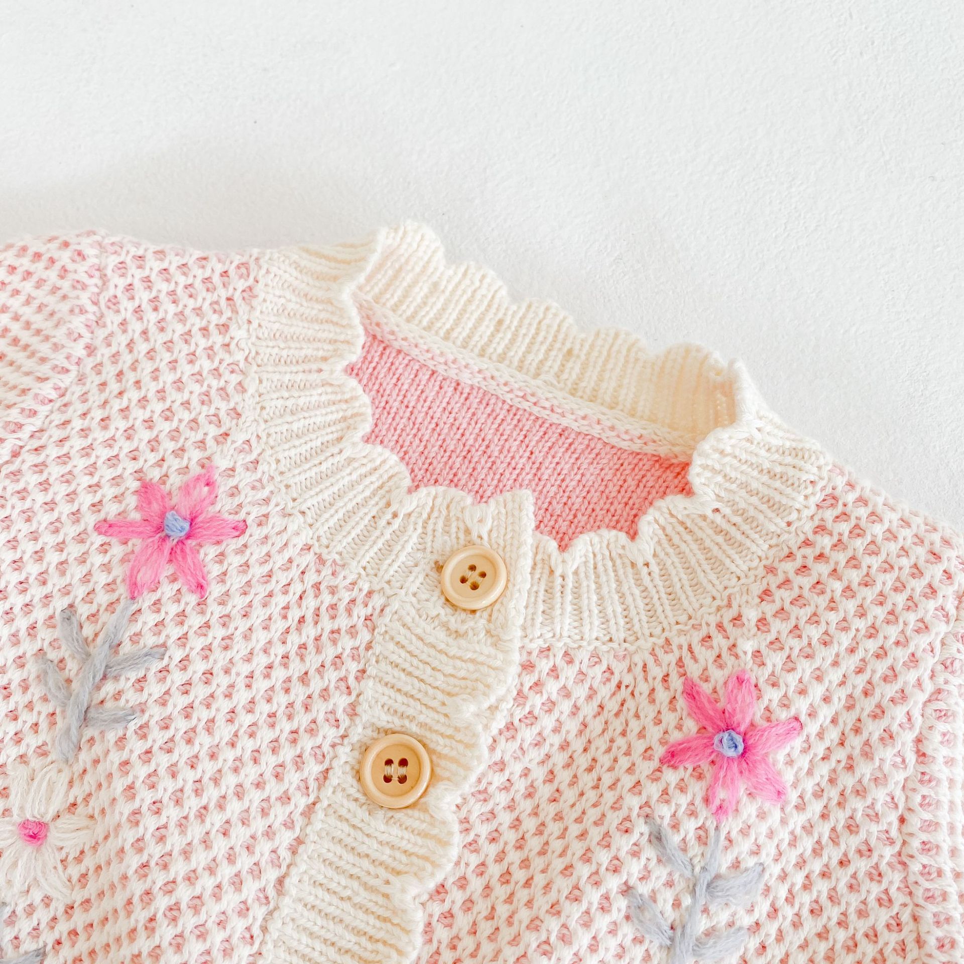 FOCUSNORM Baby Mädchen frauen lässig Lange ärmeln Strickjacke Spitzen Einreiher Süße Blumen- Bestickte Strick Mantel