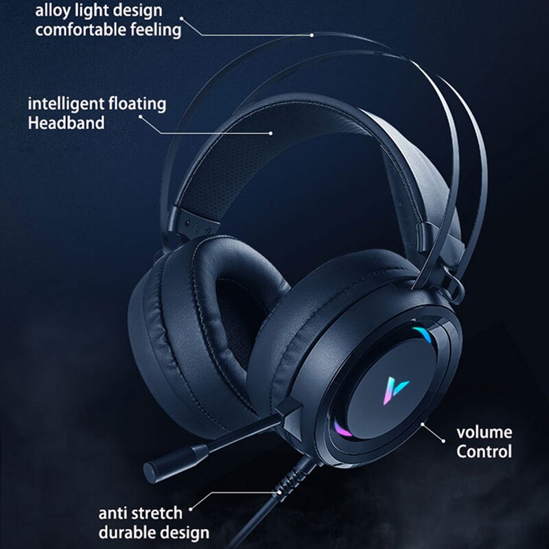 Rapoo VH500 Virtual 7.1 Channels Stereo Wired Gaming Headphones Game Headset Over Ear with Mic Volume Control for Laptop Gamer