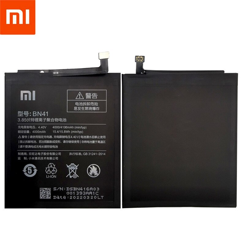 Original Xiaomi Redmi Note 4 Battery BN41 4100mAh for Hongmi Note 4 / Redmi Note 4X MTK Helio X20 BN41 Battery