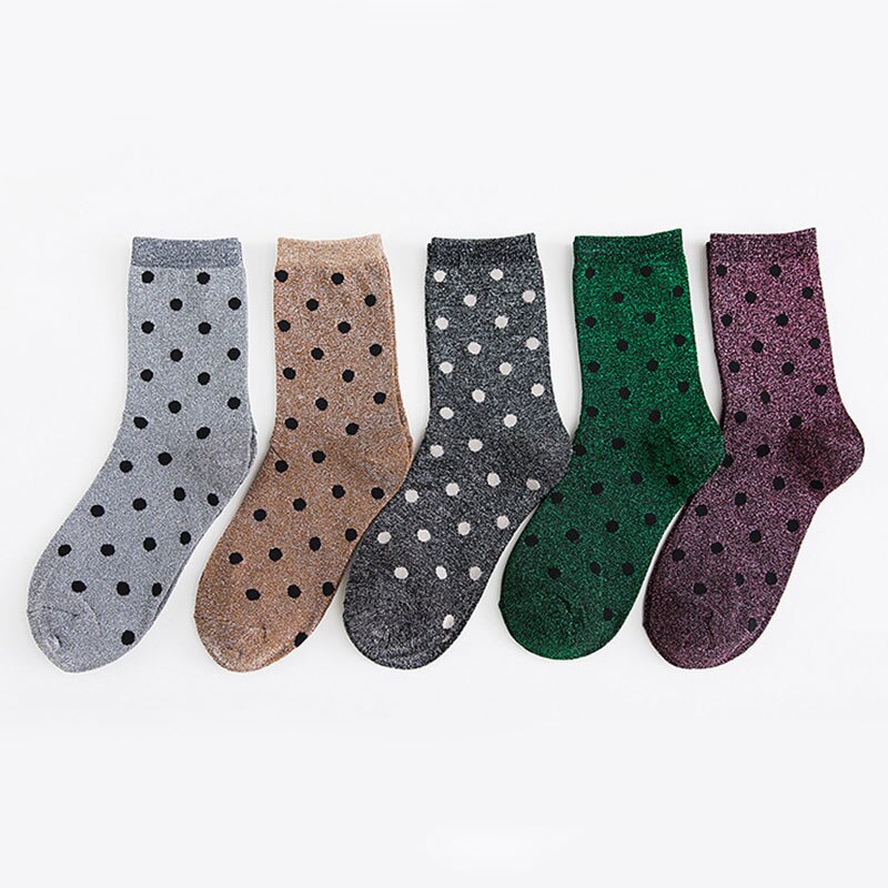 Moda błyszczące Bling polka kropka skarpetki damskie najwyższej jakości błyszczące błyszczące skarpetki główna ulica jasne musujące skarpetki