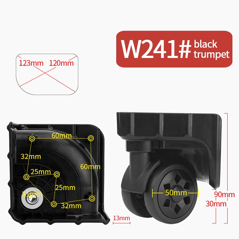 FANFU Luggage wheel accessories trolley wheels universal casters Factory direct sales repair suitcases wheel rolling casters: W241 Black  trumpet