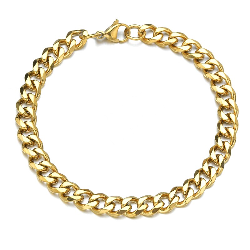 3/5/7/9mm Polished Stainless Steel Bracelet for Men Women Gold Black Color Punk Casual Curb Cuban Link Chain Bracelet