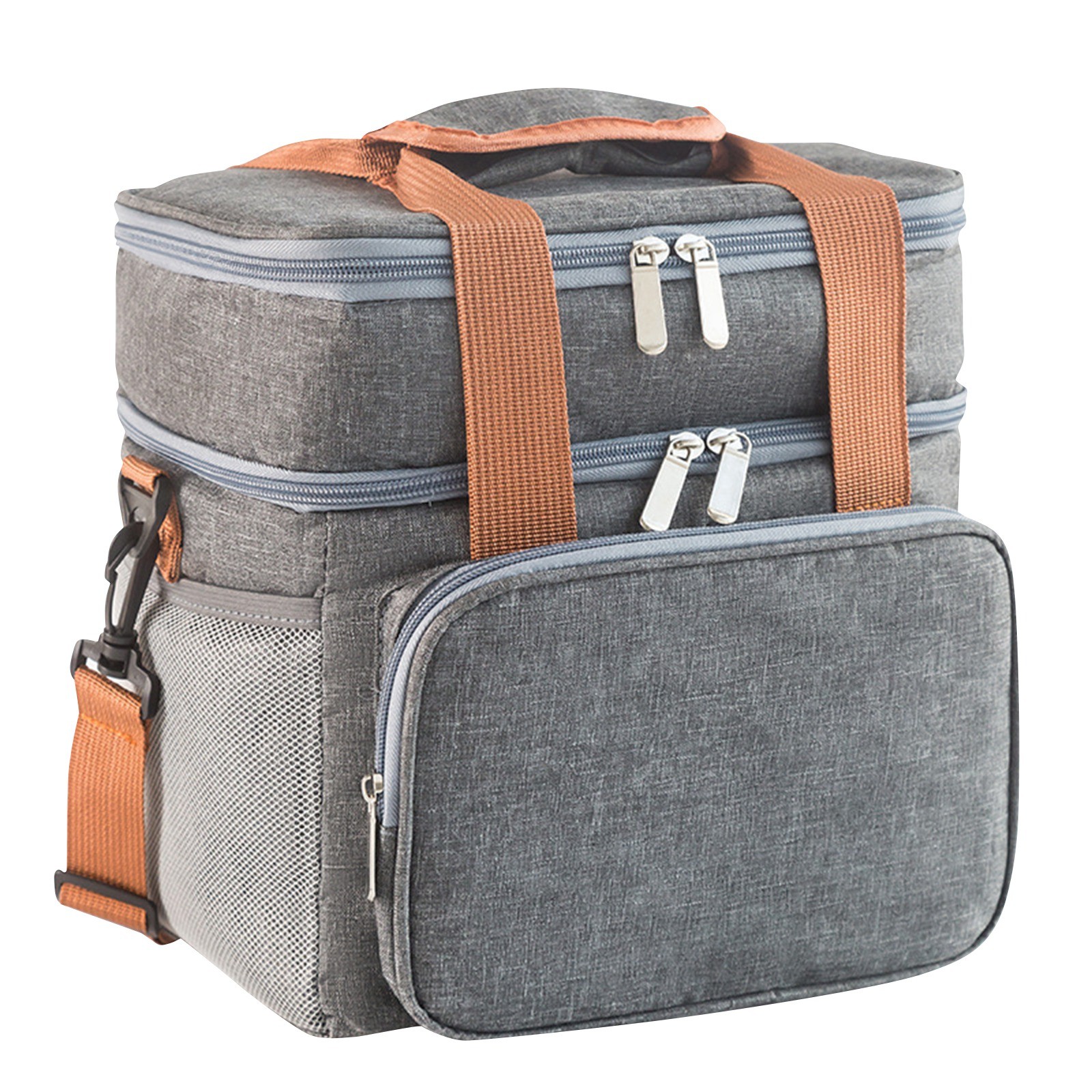 Portable Thermal Lunch Bag Picnic Food Cooler Bags Insulated Case Durable Waterproof Office Lunchbag Shoulder Strap Cooling Box: GRAY