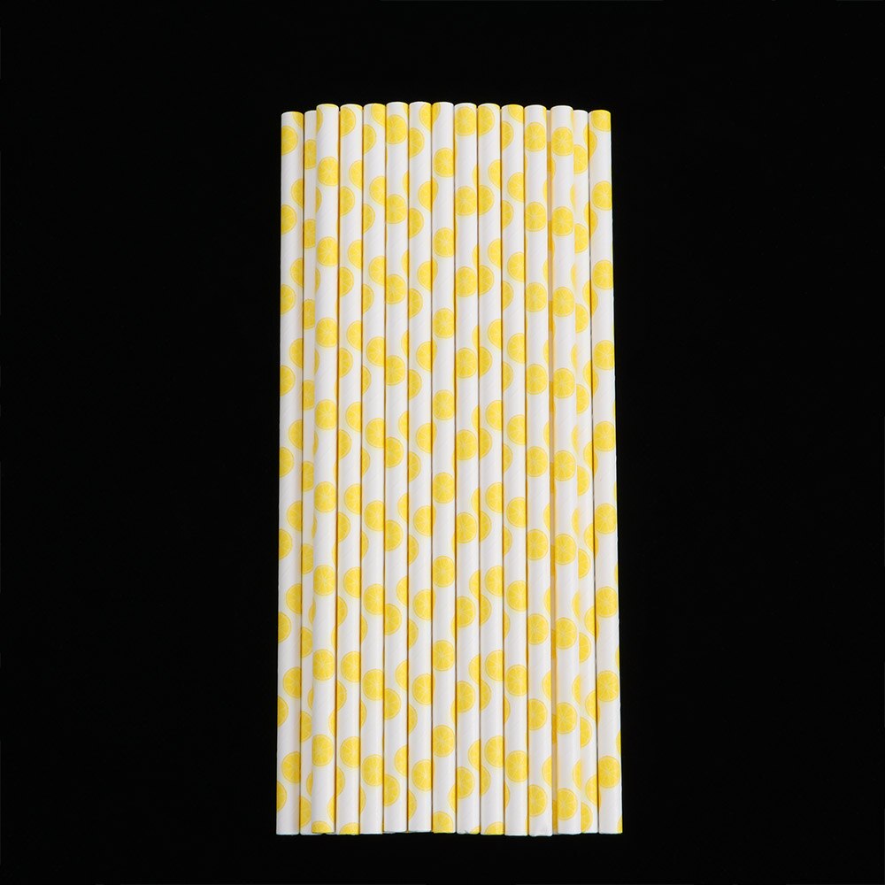 25 Stks/pak Wegwerp Fruit Patroon Paper Rietjes Voor Verjaardag Bruiloft Decoratieve Feestartikelen Wegwerp Rietjes: Lemon