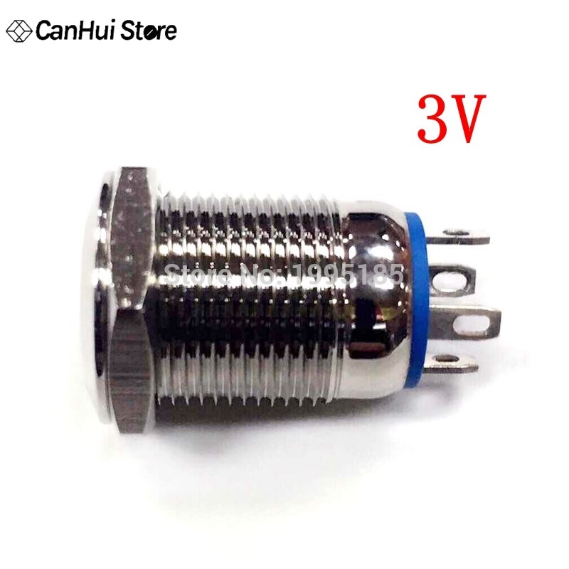1pcs 3V LED 12mm Flat Head Power Supply Sign Light Reset switch Switch Waterproof Metal Button Switch Blue Light 5PIN Metal Swi
