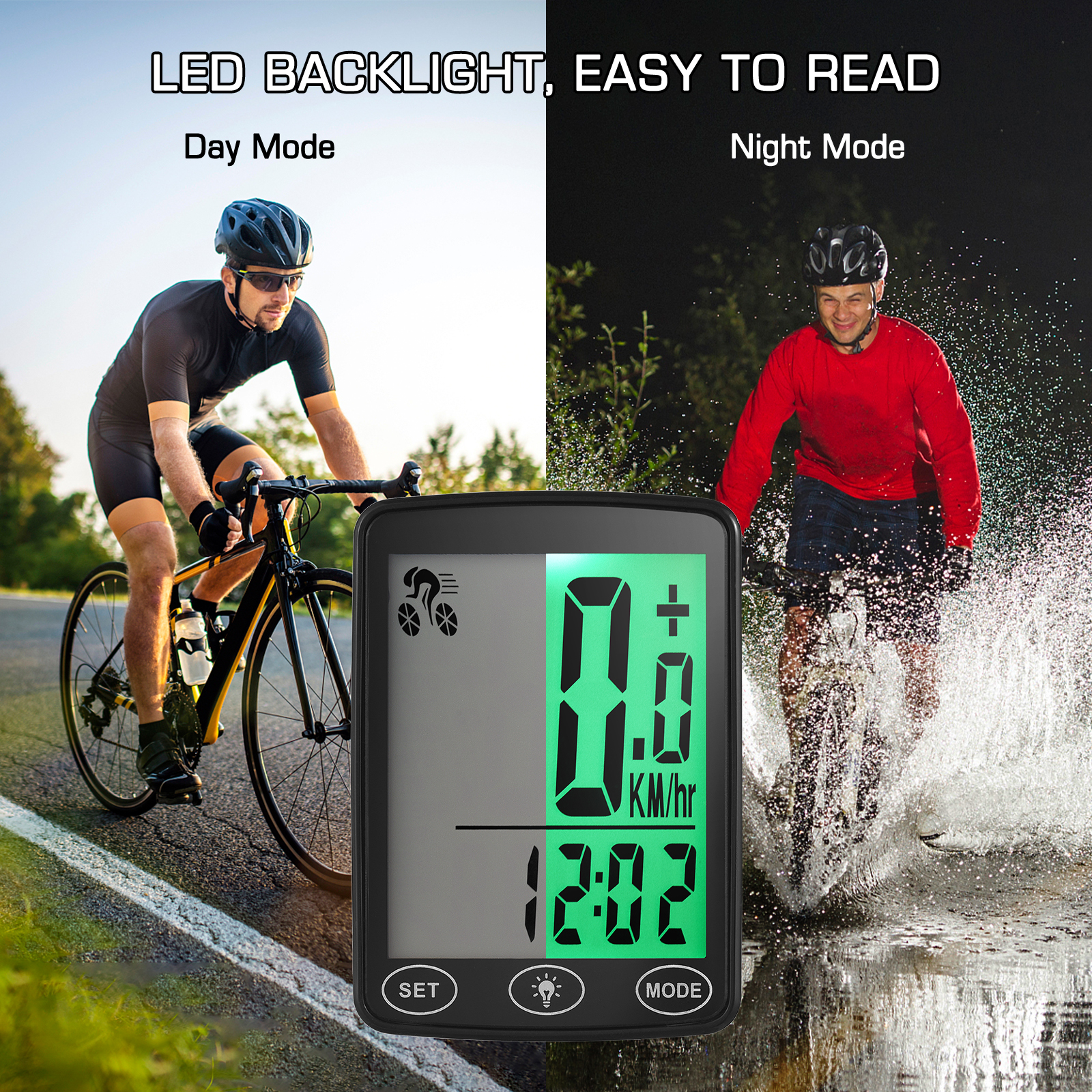 Wasserdichter Fahrrad Computer mit LED-Hintergrund beleuchtung Fahrrad Tacho Kilometer zähler Kalorien zähler und Temperatur anzeige
