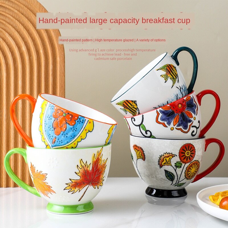 American Product Heavy Color Hand-painted Ceramic Breakfast Cup Home Large-capacity Mug Coffee Oatmeal Cup
