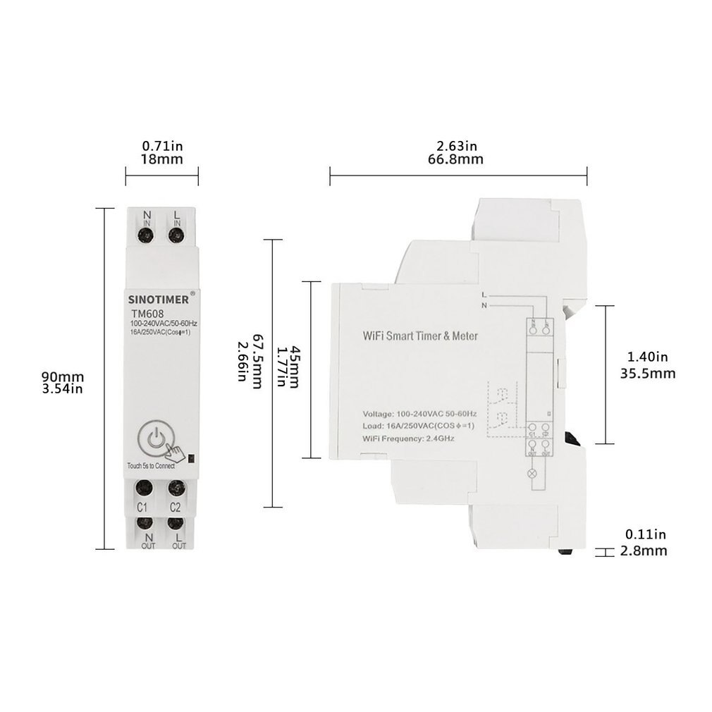 18mm Single Phase Digital Timer Switch Remote WiFi Smart Light Control Switch Programmer With Energy Monitoring 100-240V 16A