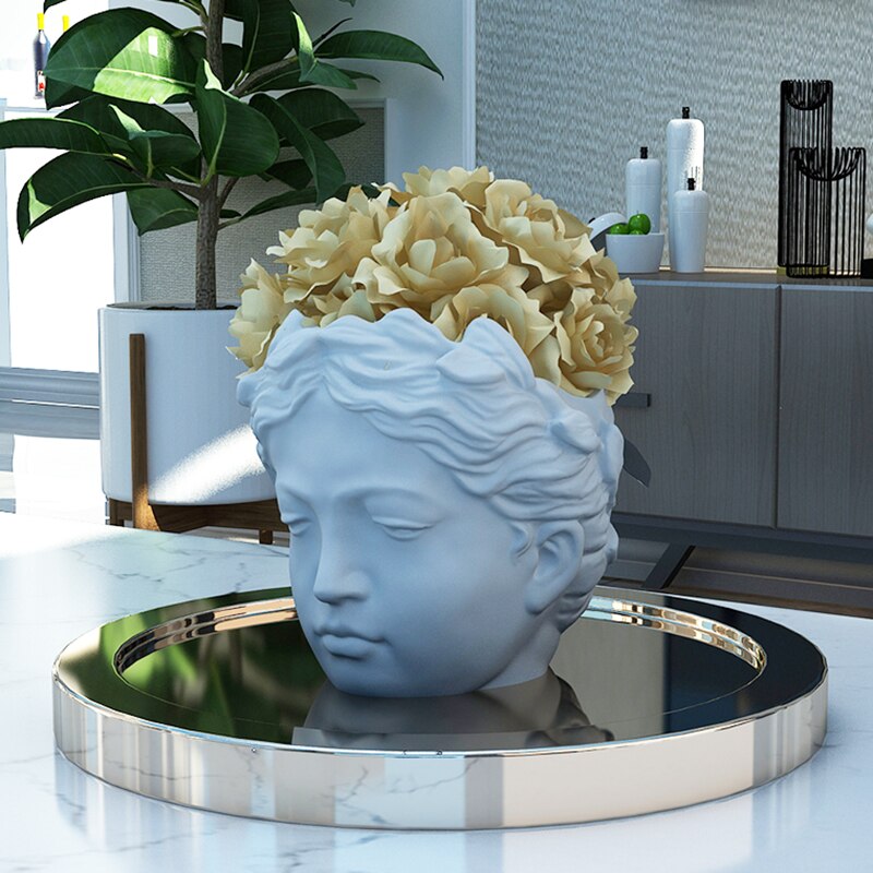 Cement flowerpot silicone mold goddess head flowerpot mold concrete gypsum figure head potted silicone mold