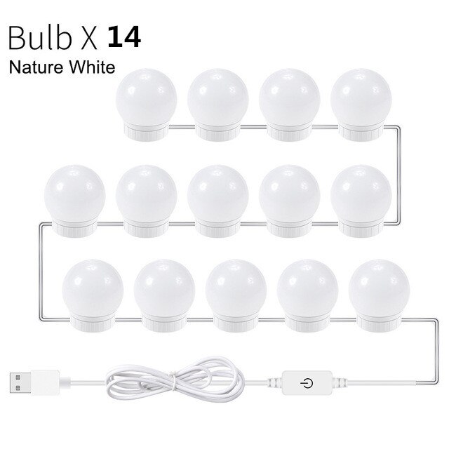 Dc5v 2/6/10/14 lampen led make-upspiegel gloeilamp hollywood make-up ijdelheidsverlichting usb wandlamp dimbare kaptafelspiegel: 14 lampen