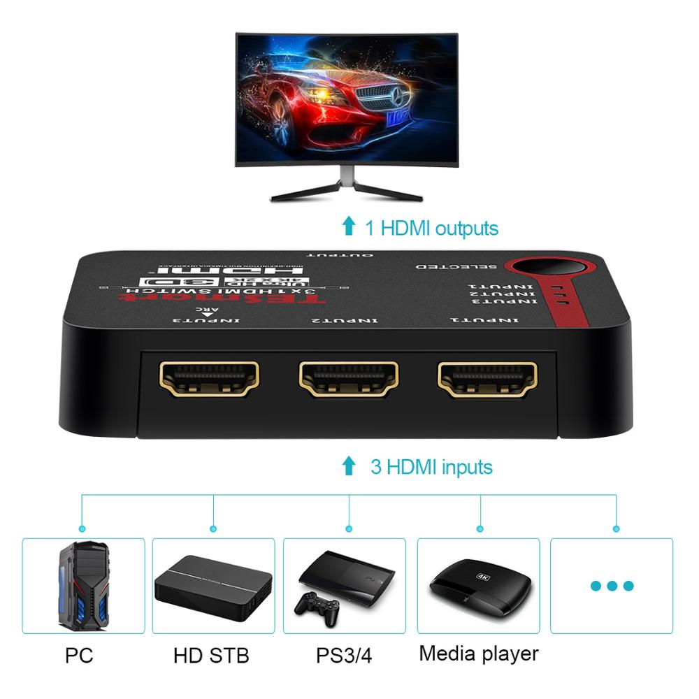 HDMI Switch, TESmart Intelligent 3x1Port HDMI Switch/Switcher, Splitter, Supports 4K, Full HD1080P, 3D with IR Remote